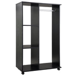 Rolling Open Wardrobe Hanging Rail Storage Shelves Clothes | One Size | Black