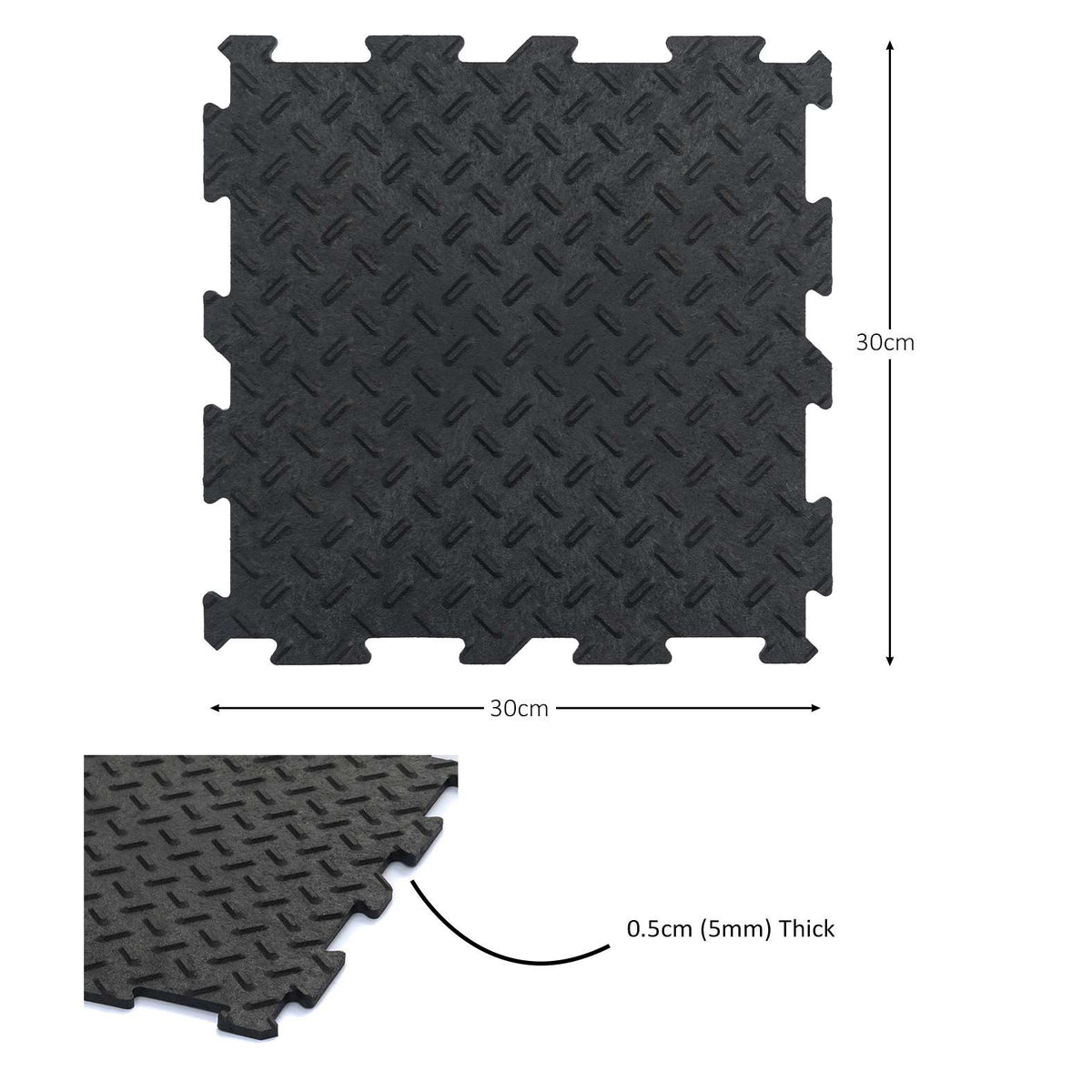 Alpha Tile Interlocking Recycled Rubber Floor Tile 30cm X 30cm | Set of 1 | Black