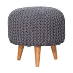 Solid Mango Wood Keeva Grey Round Footstool