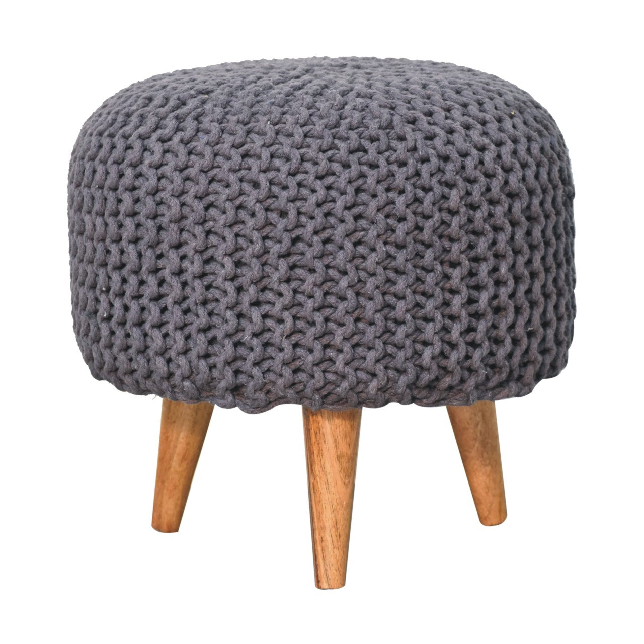 Solid Mango Wood Keeva Grey Round Footstool
