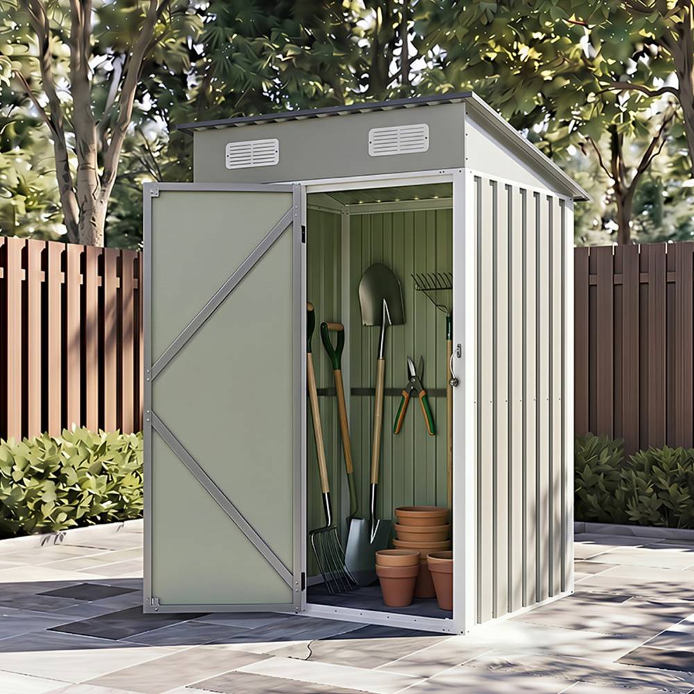4 X 3ft Metal Garden Storage Shed With Lockable Door | Light Grey