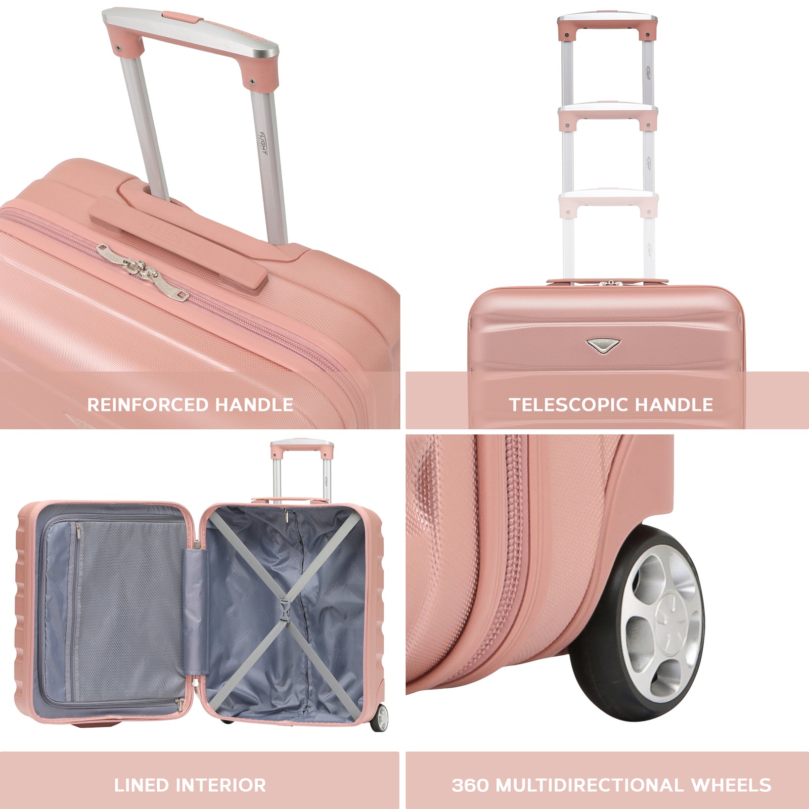 56x45x25cm Hard Cabin Suitcase - Lightweight 2-Wheel ABS Carry On Hand Luggage | Cabin | Rose