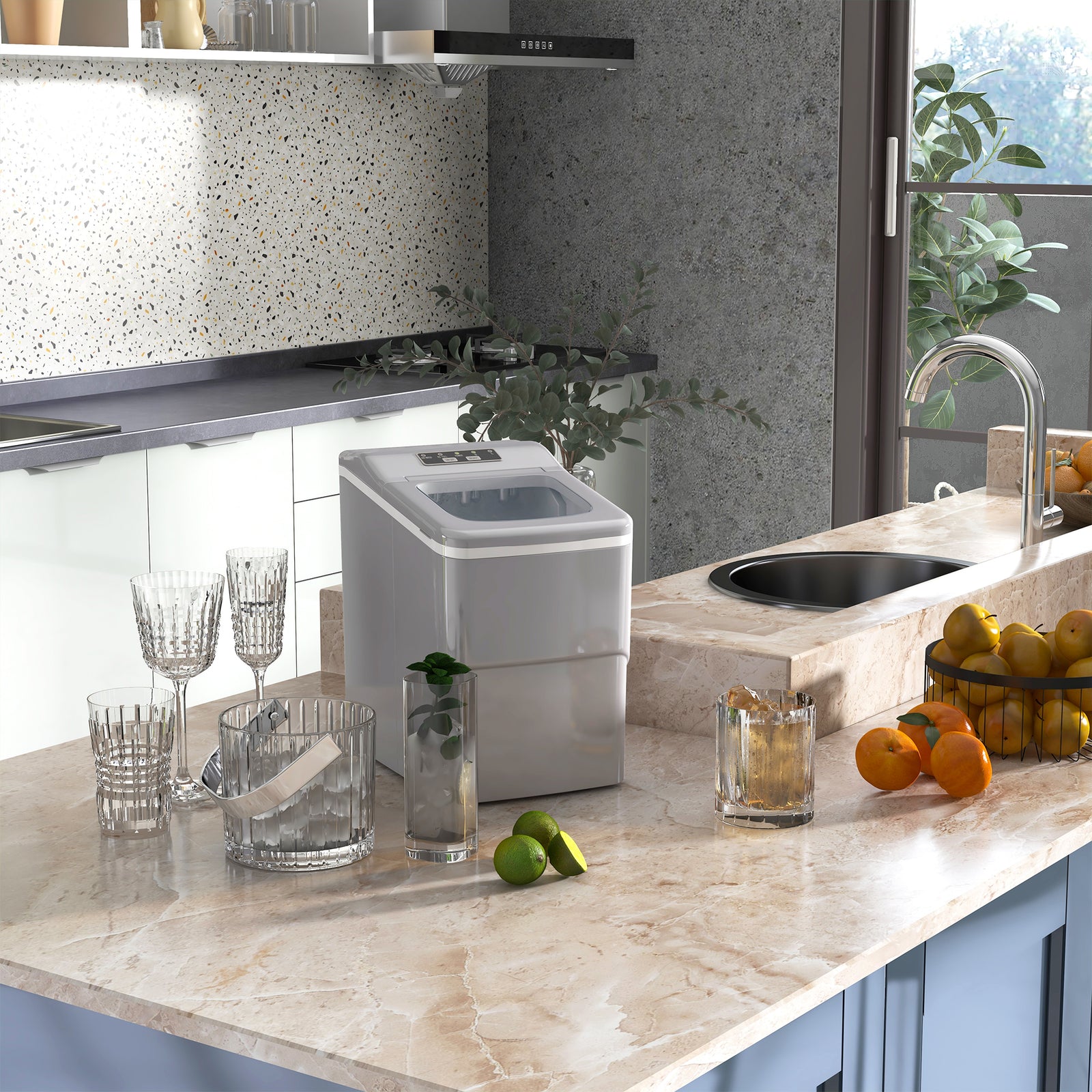 Ice Maker 12kg Per 24h Production With Scoop Basket | One Size | Silver
