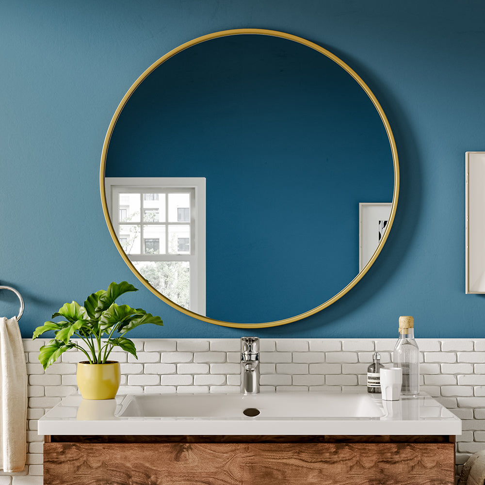 50cm/70cm Diameter Simple Round Metal Framed  Bathroom Wall Mirror | 70cm x 70cm | Gold