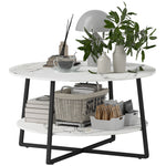 Round Coffee Table With Storage Shelf And Marble Effect Top