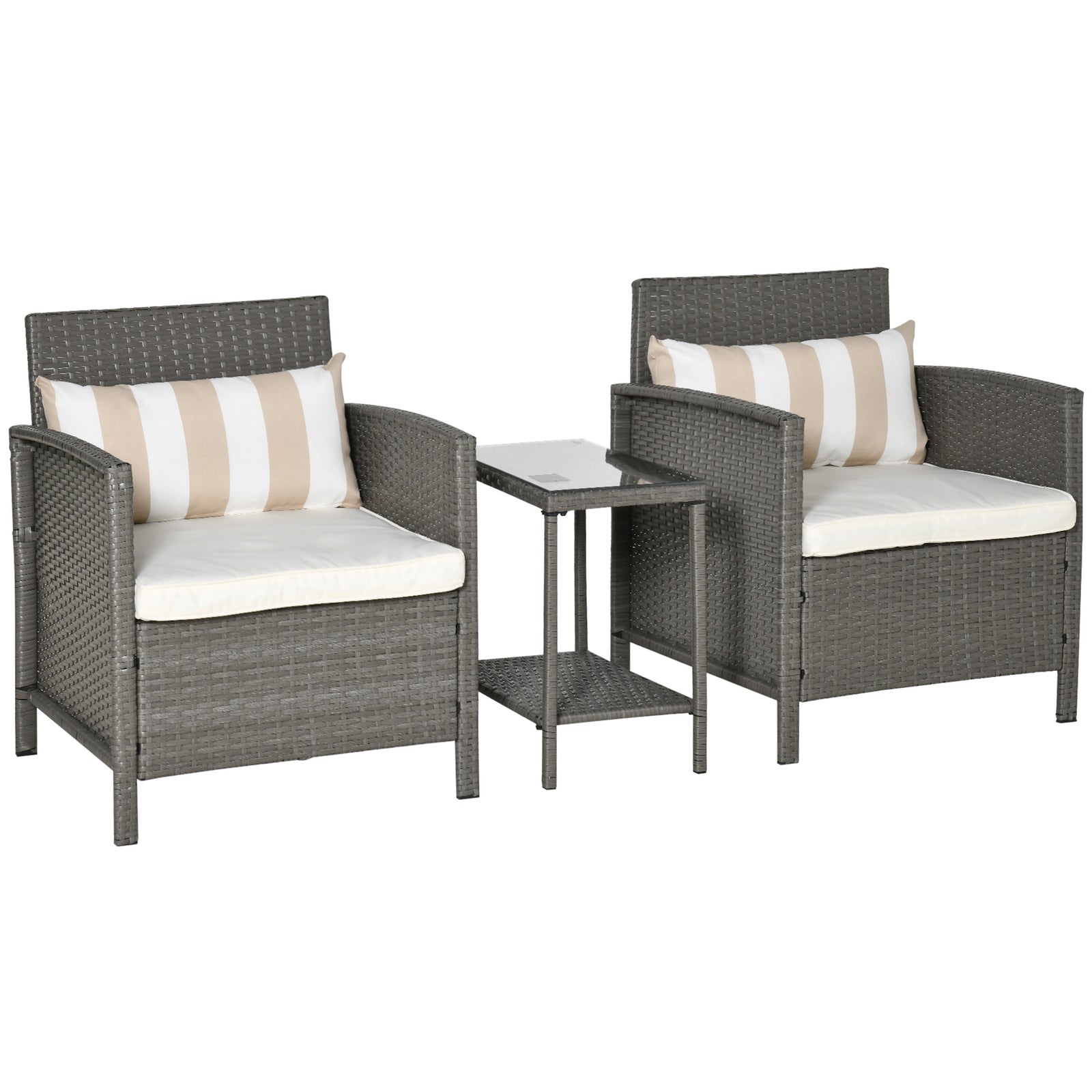 3 Pc Outdoor Rattan Sofa Set W/ Chairs Coffee Table Cushion | Light Slate Gray