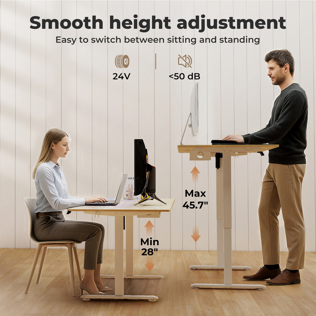 Electric Standing Desk Adjustable Height Metal Frame Natural | Natural