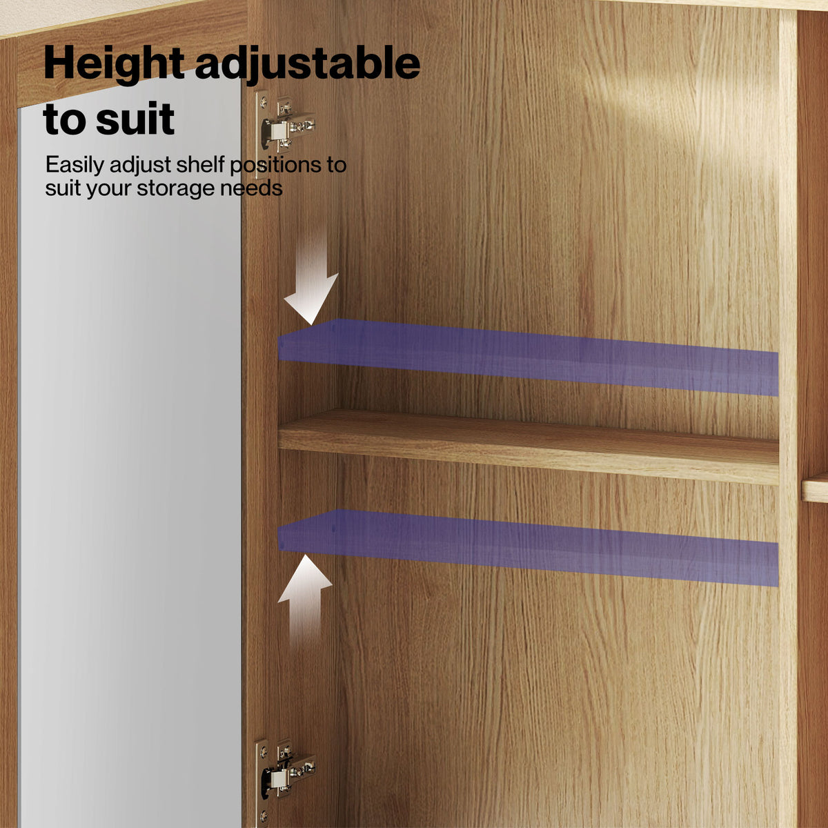 Bathroom Mirror Cabinet Wall Mounted Cupboard With Storage Shelf | Oak