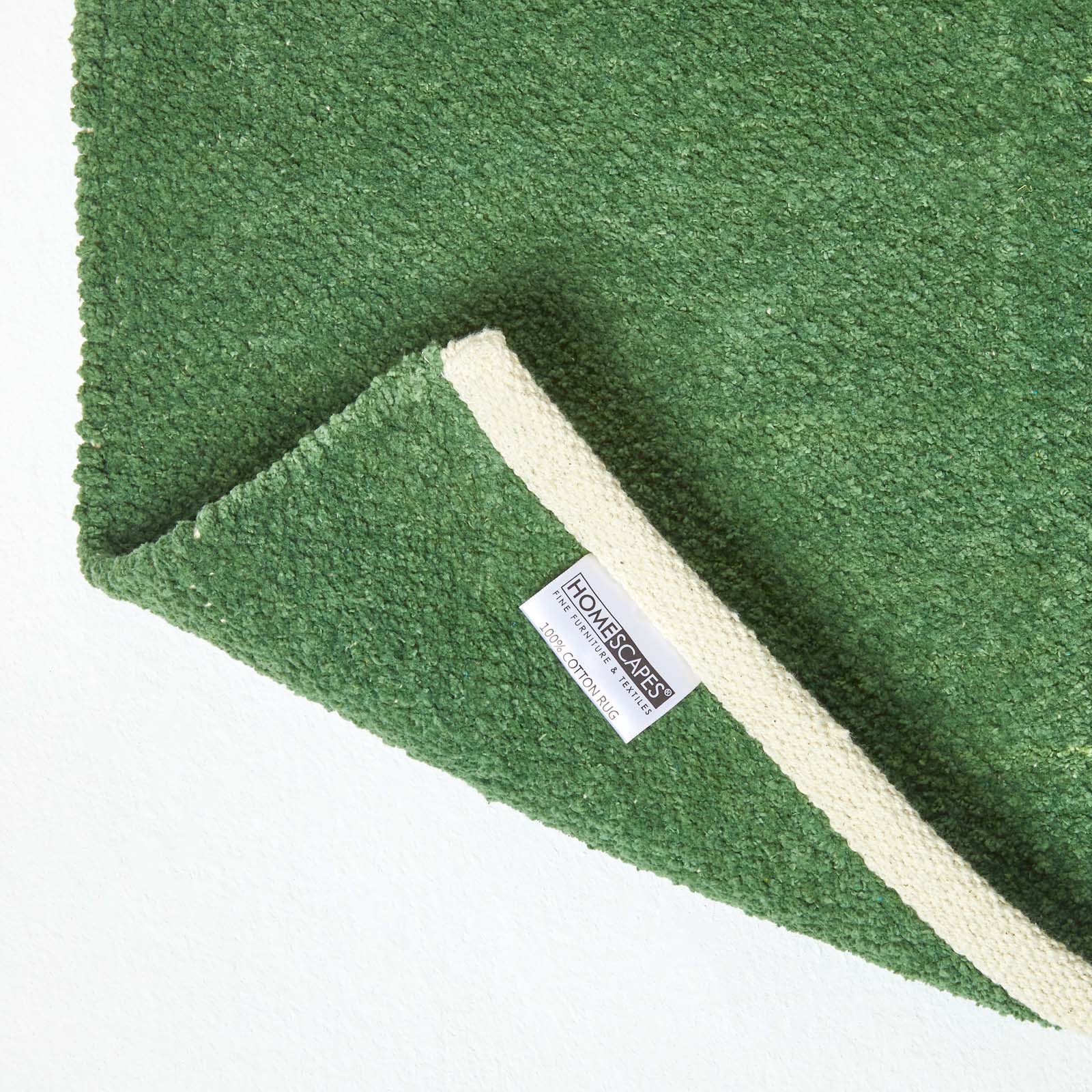 Plain Chenille 100% Cotton  Rug With Natural Trim | 150cm x 95cm | Dark Olive