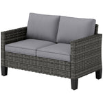 Rattan Sofa W/ Cushions, 2 Seater Garden Furniture | Dark Gray