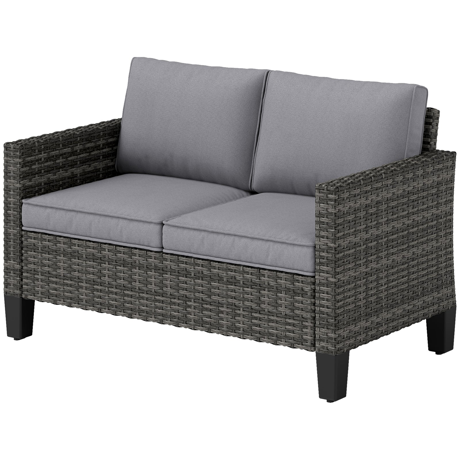 Rattan Sofa W/ Cushions, 2 Seater Garden Furniture | Dark Gray