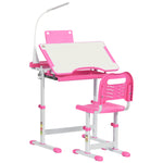 Kids Study Desk And Chair Set W/ Usb Lamp, Adjustable Height | Pink