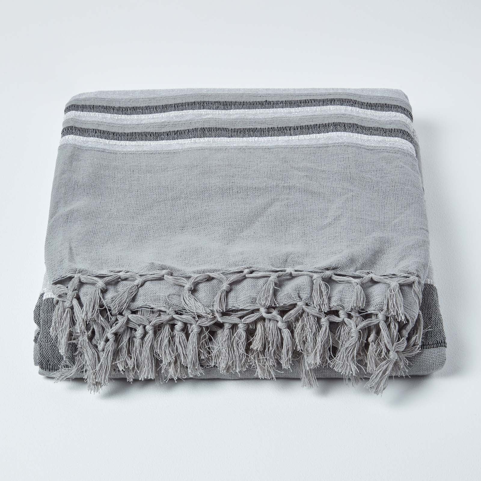 Cotton Morocco Striped Throw | 225cm x 255cm | Grey