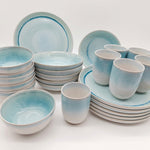 Reactive Blue Glaze Dinner Set Plates Bowls Cups | Set of 24 | Blue