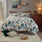 Winter Walk Fleece Duvet Cover Set With Sherpa Reverse – Cosy Cabin Bedding | Single | Multi