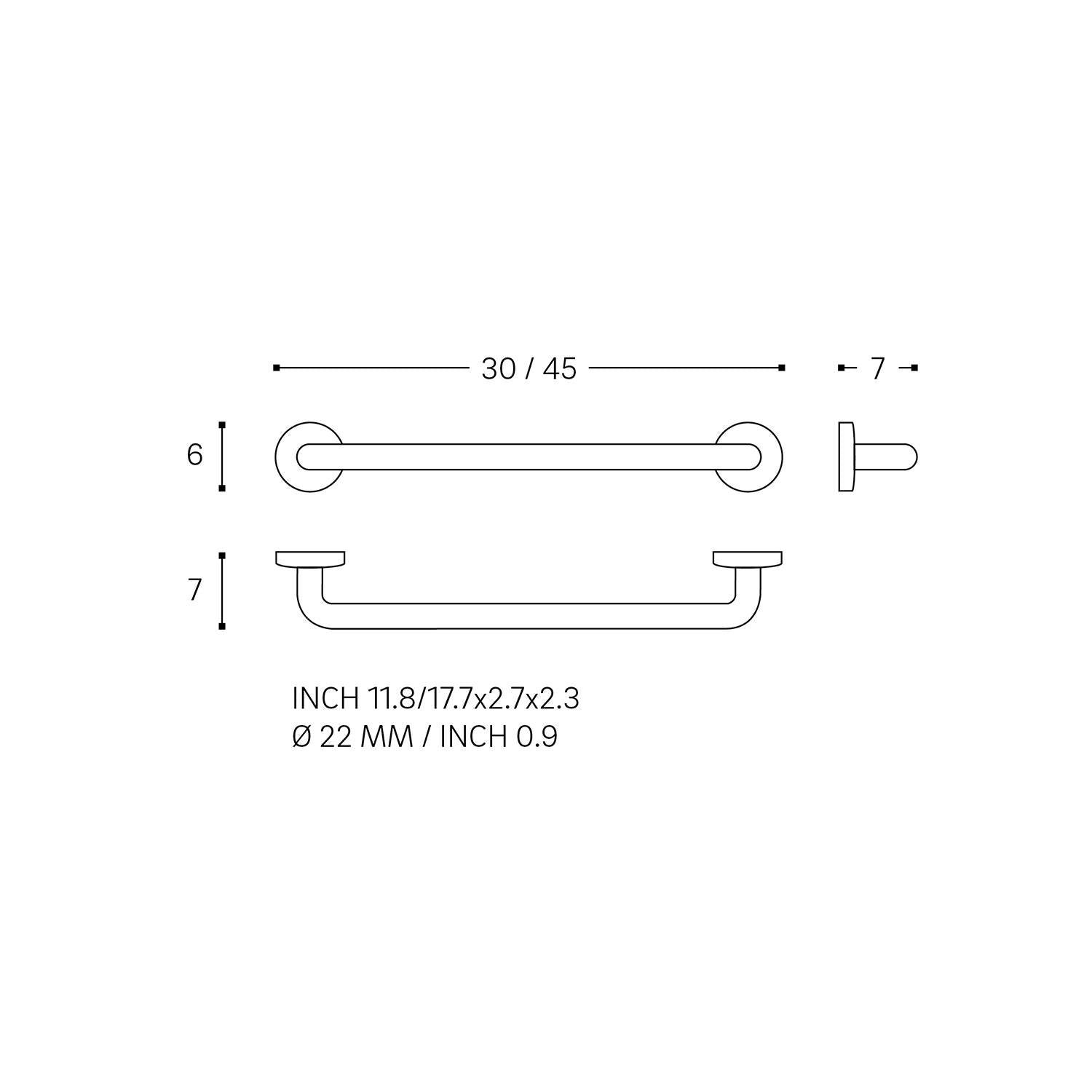 Grab Rail 30cm, Straight Matt Black, Up To 150kg, Architect S+ Collection