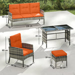 6 Pieces Rattan Garden Furniture Sofa Set With Cushions | Orange