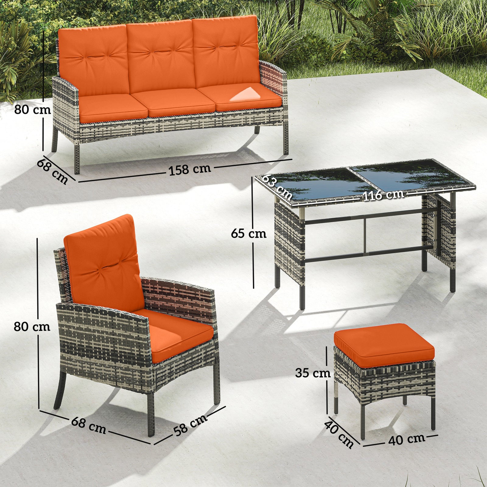 6 Pieces Rattan Garden Furniture Sofa Set With Cushions | Orange
