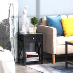 Side Table Nightstand For Bedroom With Drawer & Bottom Shelf | Black