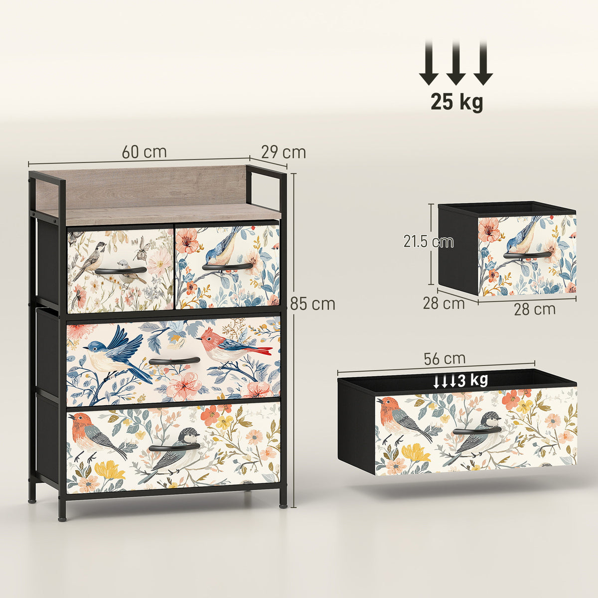 HOMCOM 4-drawer Chest Of Drawers, Fabric Dresser With Open Shelf