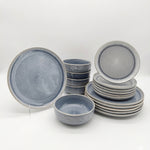 Reactive Ash Blue Glaze Dinner Set Plates Bowls | Set of 18 | Blue