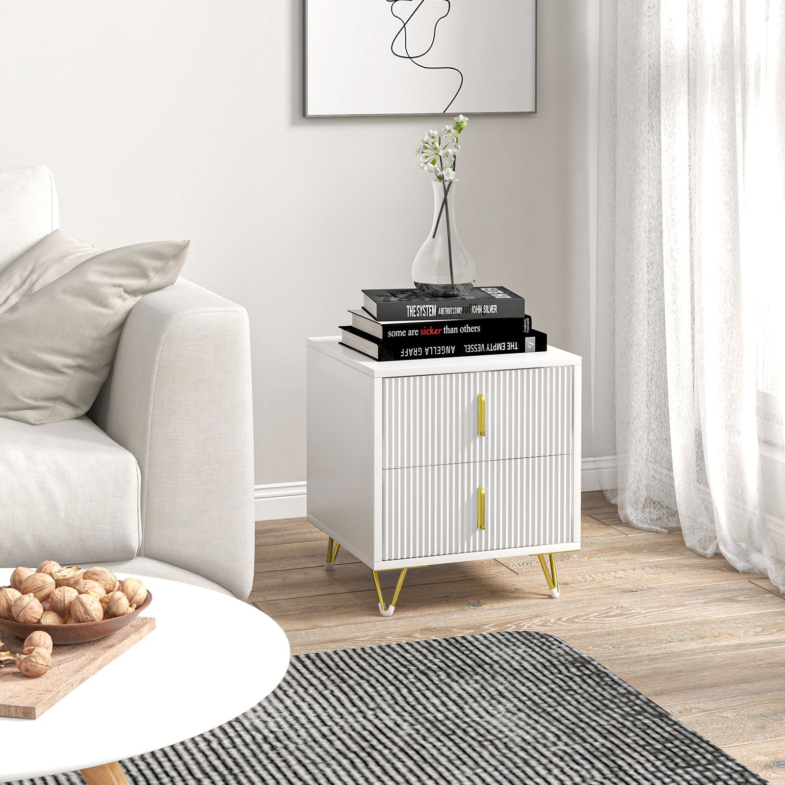 Nightstand With 2 Drawers, Side End Table For Living Room