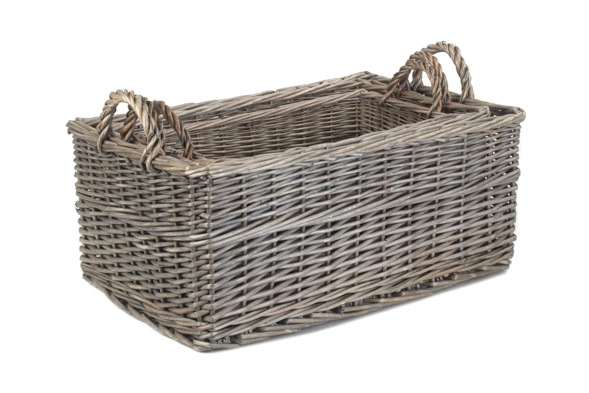 Wicker Shallow Antique Wash Storage Basket | Set of 3 | Brown