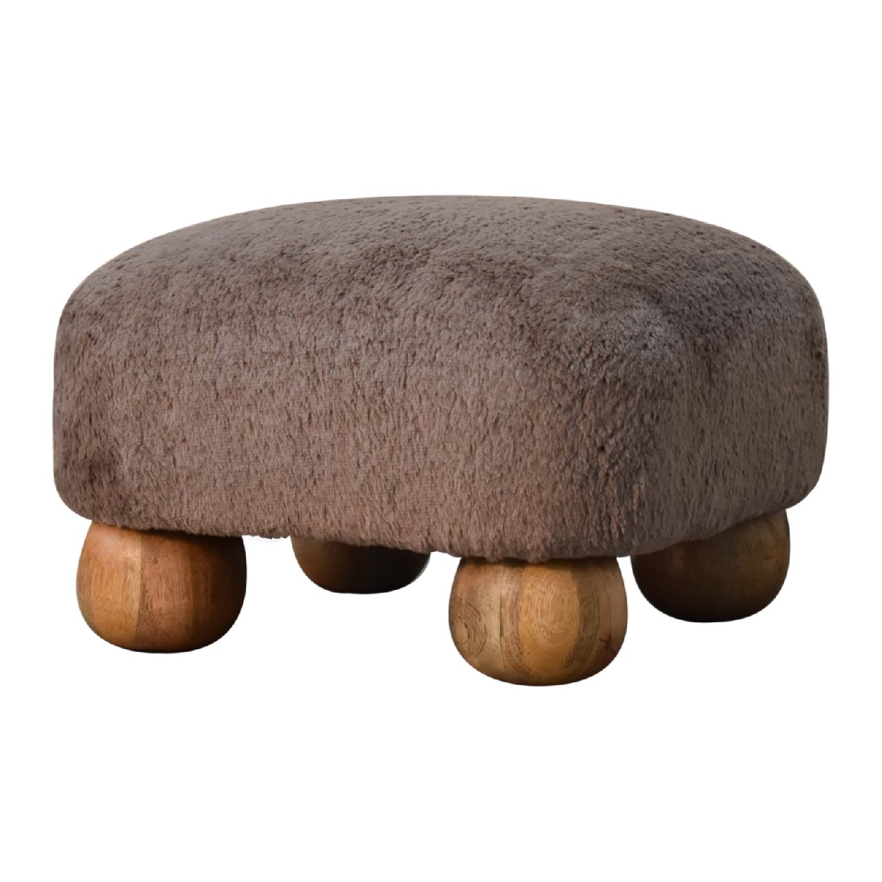Solid Mango Wood Mocha Faux Fur Nordic Footstool