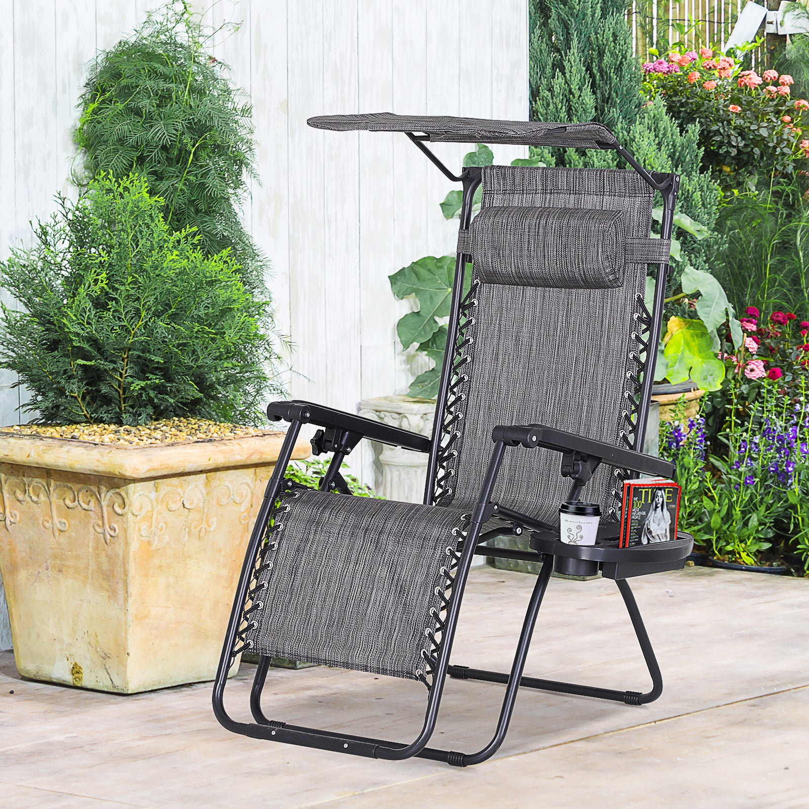 Zero Gravity Chair Adjustable Patio Lounge W/ Cup Holder | Gray