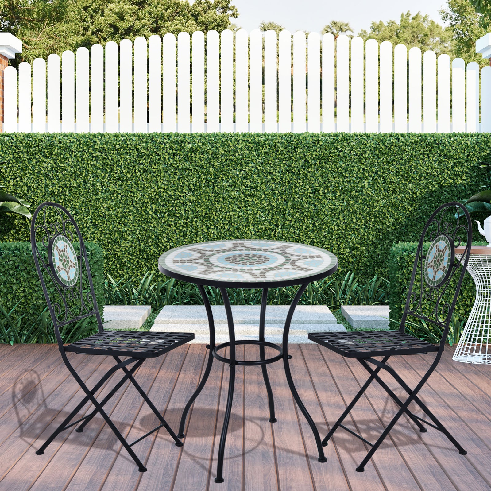 Outdoor 3pc Bistro Set Dining Folding Chairs Patio Furniture