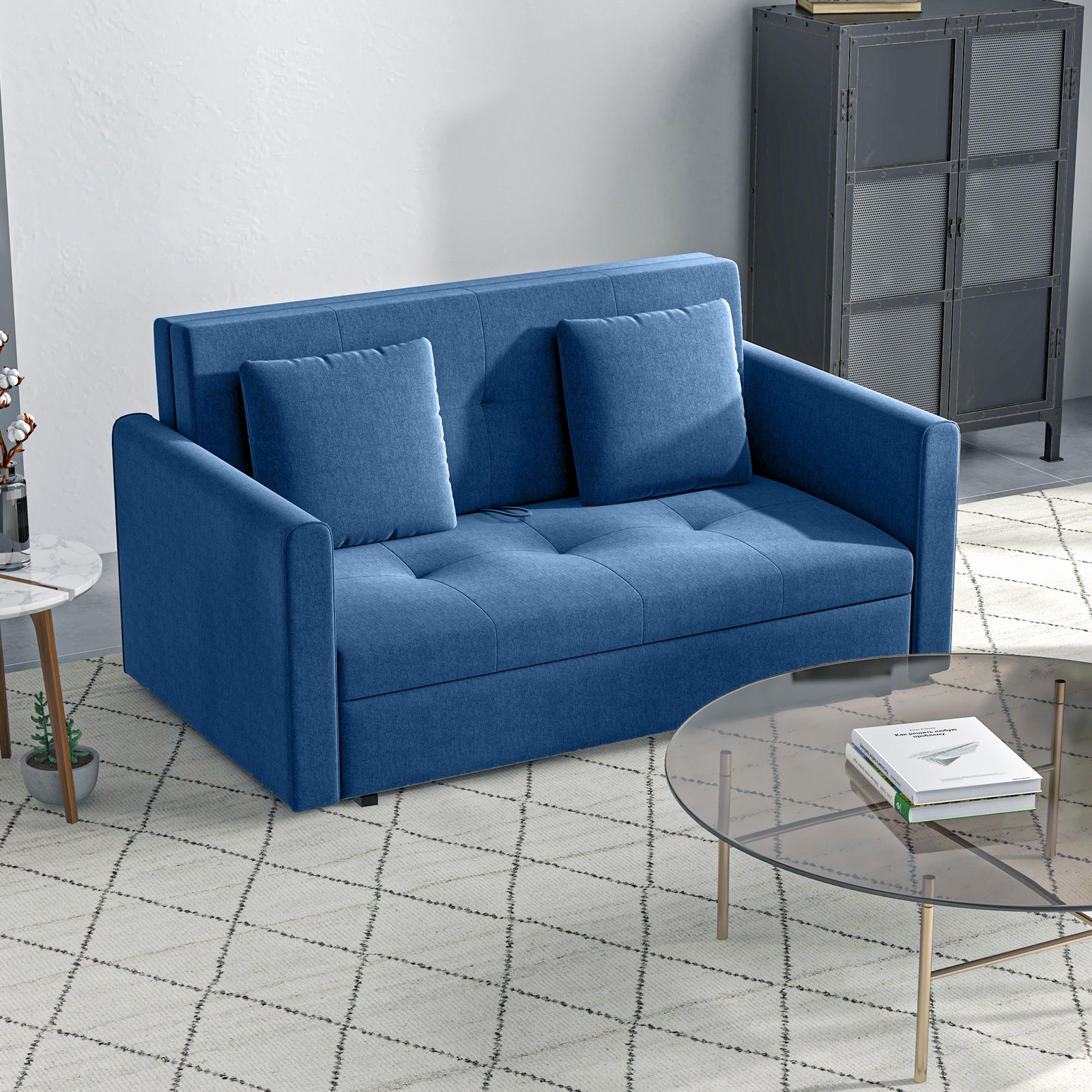 2 Seater Sofa Bed Convertible Bed Settee 2 Cushions Storage | One Size | Blue
