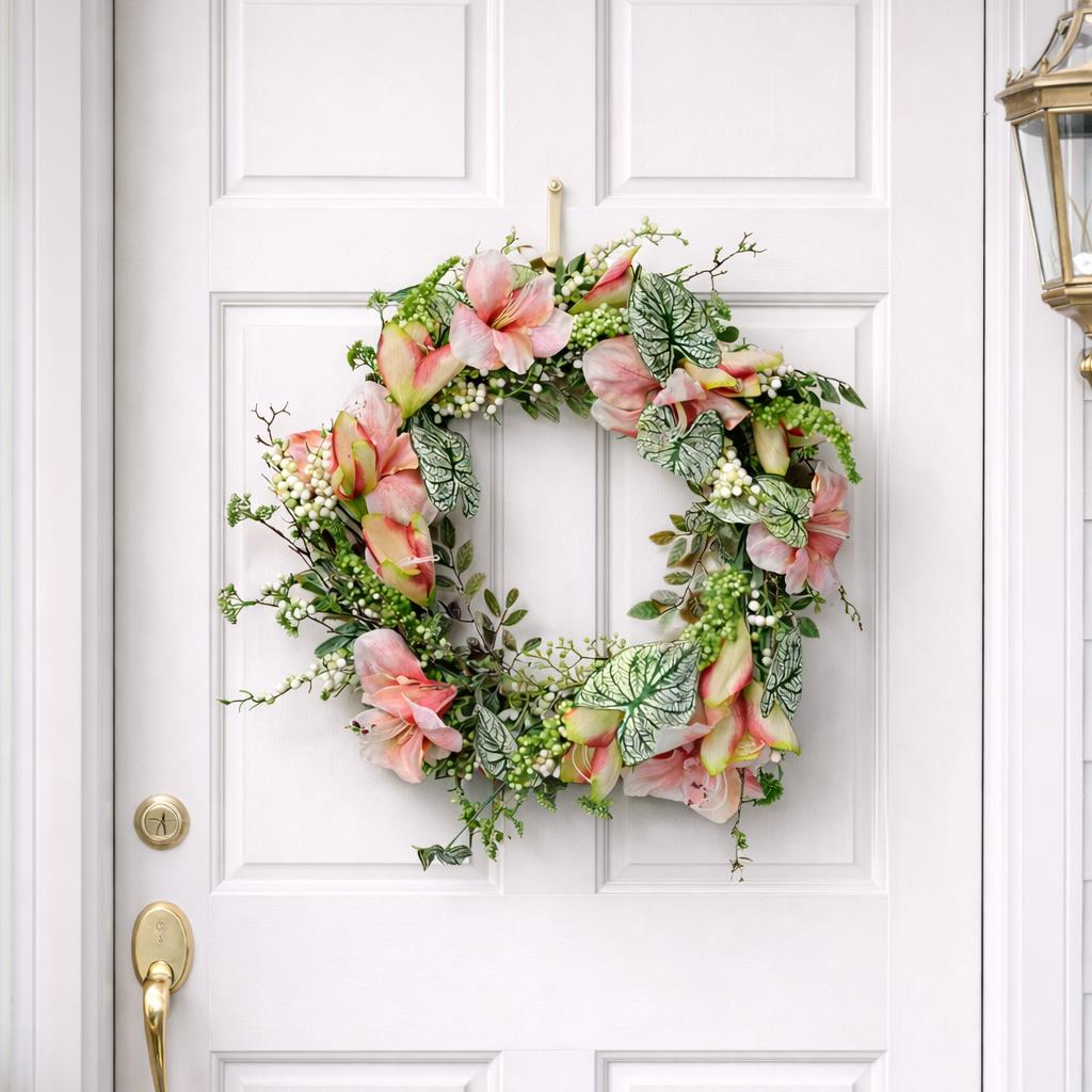 60cm Artificial Pink Lily Flower Wreath