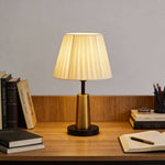 Breeins Modern Nordic Table Lamp With Pleated Fabric Shade, Black & Gold Metal Base
