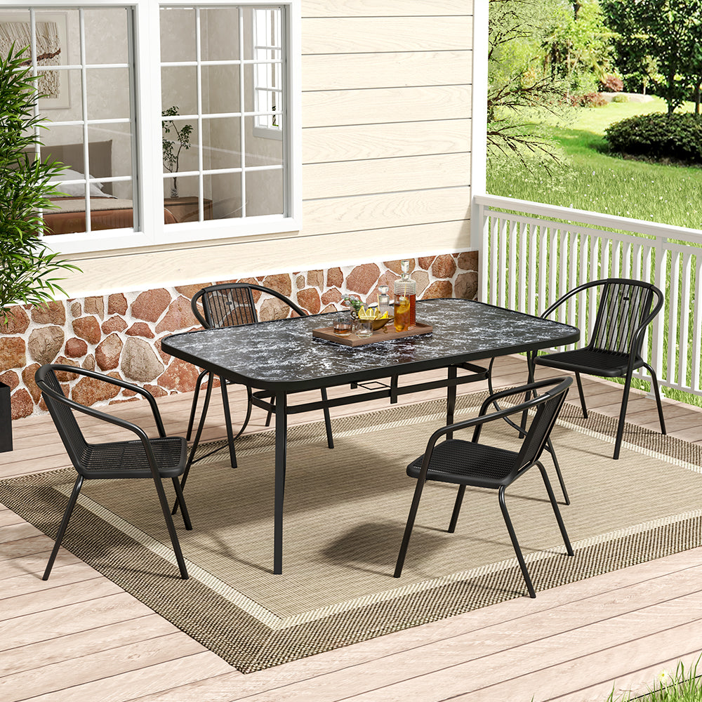 Rectangular Garden Tempered Glass Black Marble Coffee Table - 150w X 90d X 72h Cm