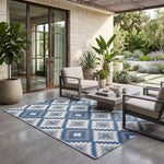 Luxury Outdoor Rug Waterproof Reversible For Garden Patio 100% Recycled, Blue Mia Aztec | 120cm x 180cm | Blue