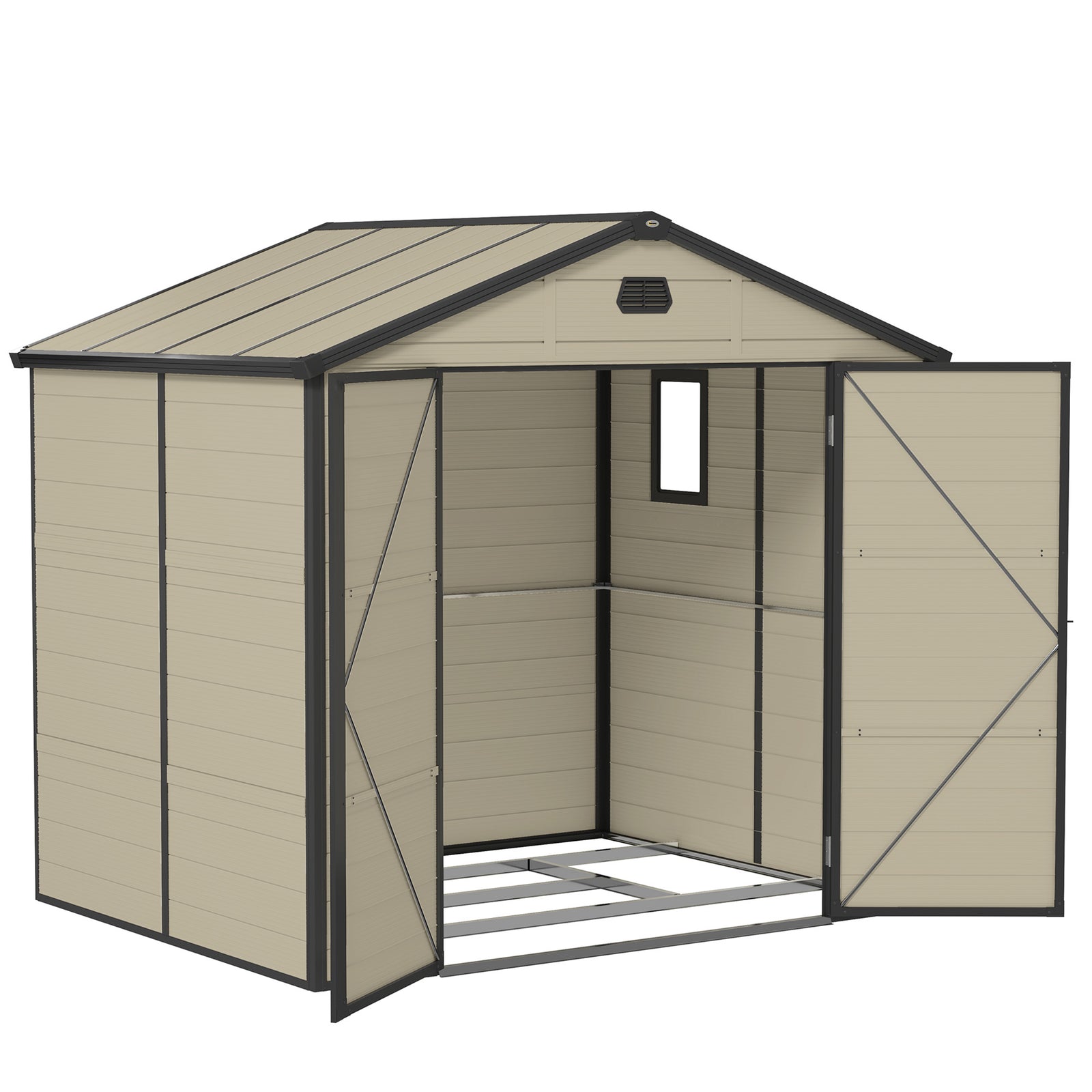 Garden Shed Tool Storage House W/ Lockable Door, Foundation