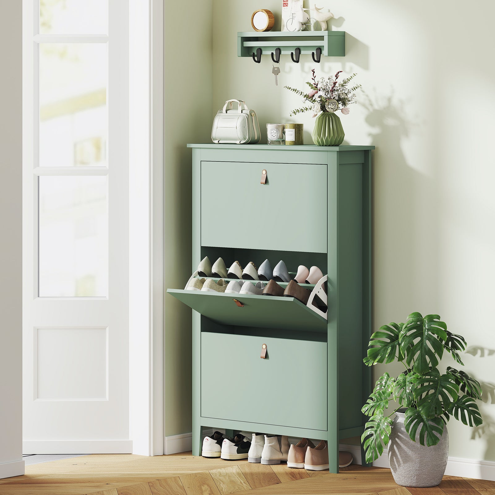 3 Drawer Shoe Cabinet For Hallway | Green
