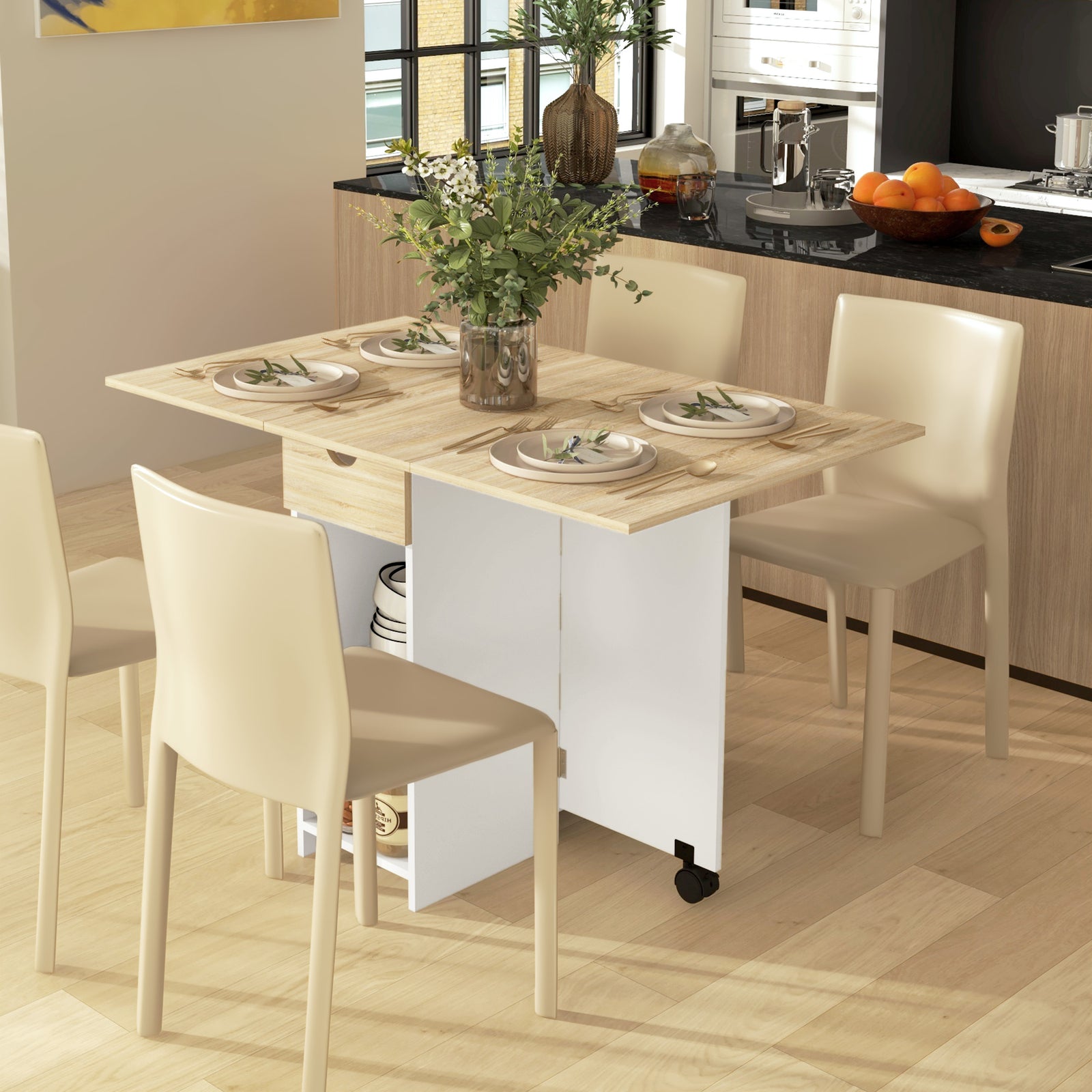 Foldable Dining Table, Drop Leaf Table With Storage | One Size | Oak