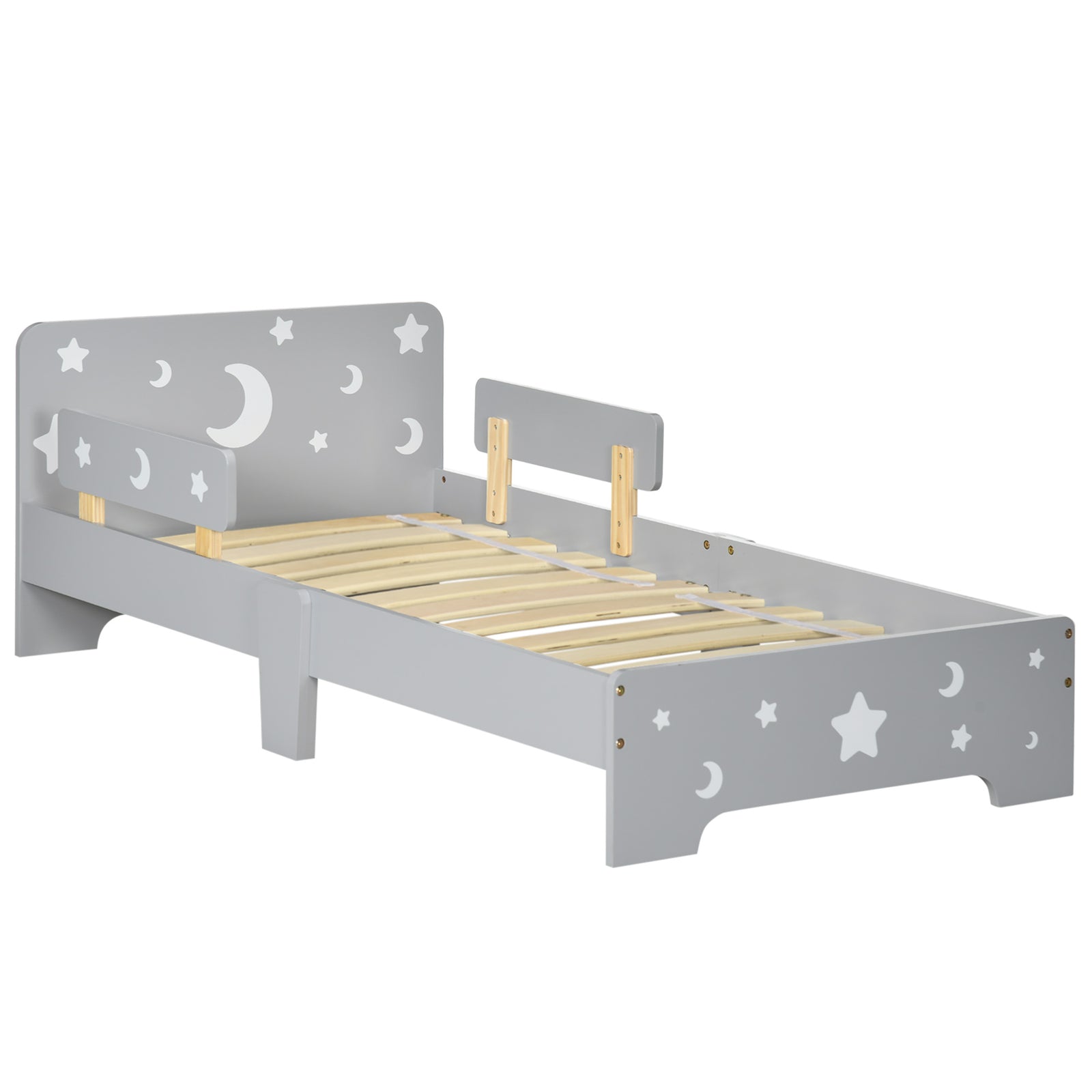 Kids Toddler Bed With Star And Moon Patterns, For Ages 3-6 Years - Grey