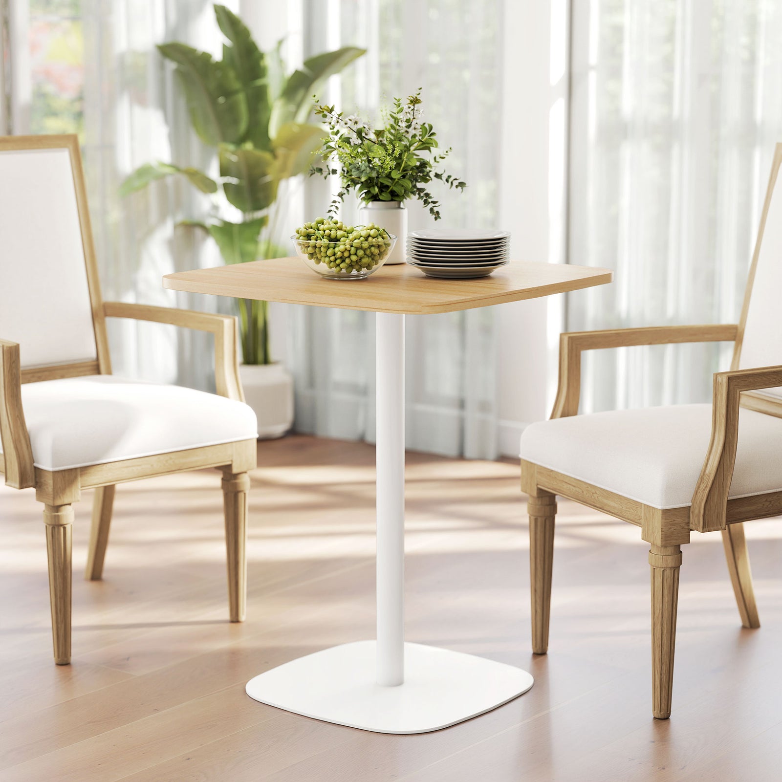 HOMCOM Dining Table For 2, Small Kitchen Table With Wood Veneer Top, Natural