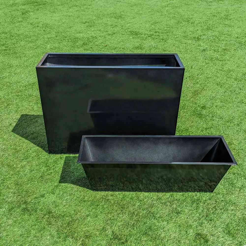 Long Zinc Galvanised Tall Trough Planter | 100cm x 35cm x 80cm | Glossy Black