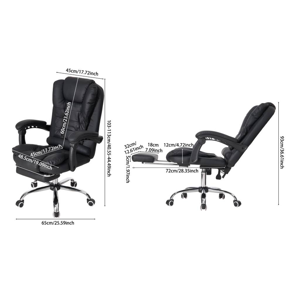 Black Pvc Executive Office Chair – High Back, Reclining 135°, Adjustable Gas Lift, Footrest, 360° Swivel, 7-point Massage