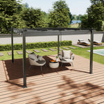 4m X 4m Outdoor Aluminium Pergola With Retractable Roof, Pu-coated Water-resistant Canopy,black Frame Patio Shelter For Garden, Backyard | Grey
