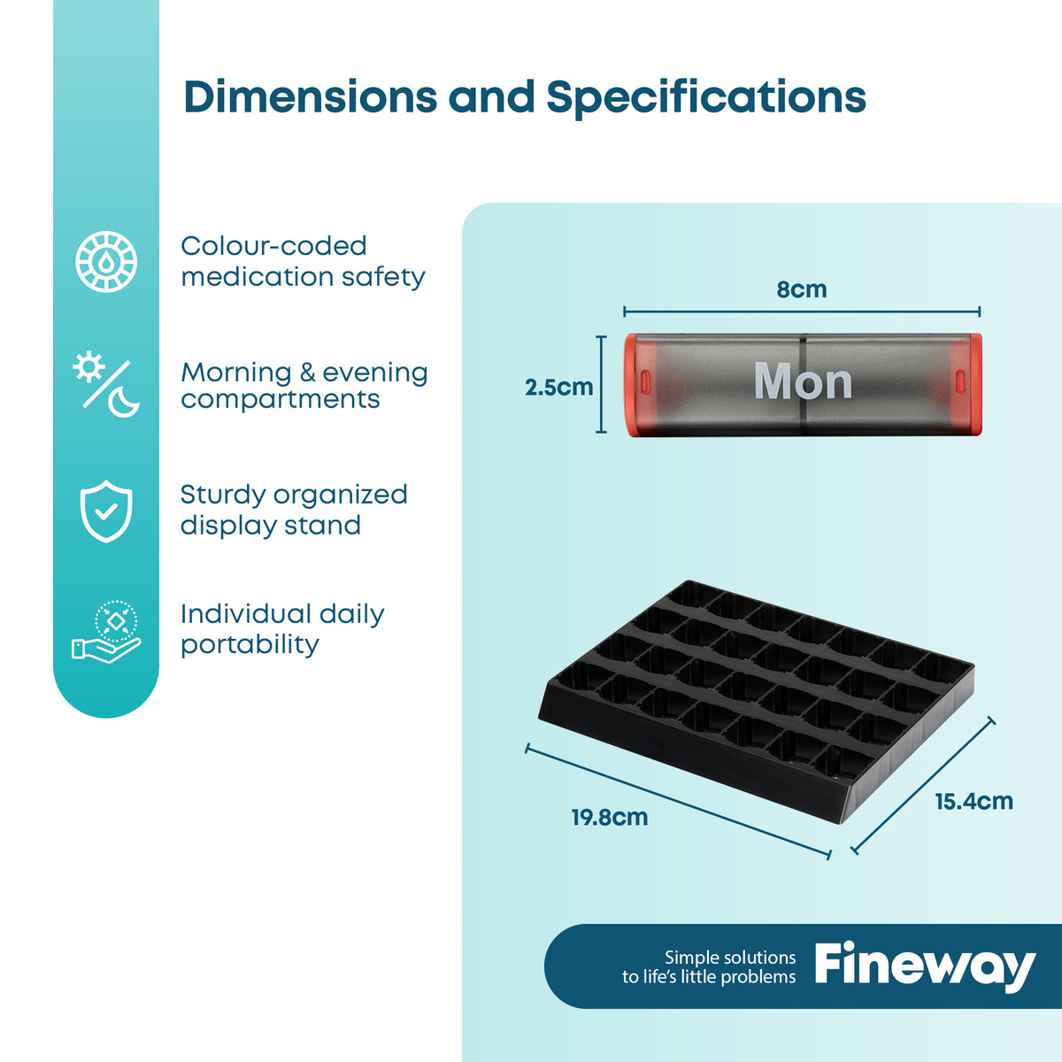 Fineway Monthly Pill Organiser Morning/evening With Stand - 28 Day Colour-coded