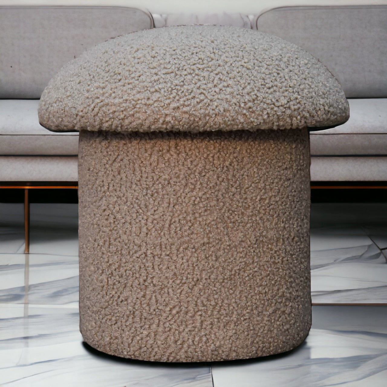 Solid Mango Wood Mud Boucle Mushroom Footstool