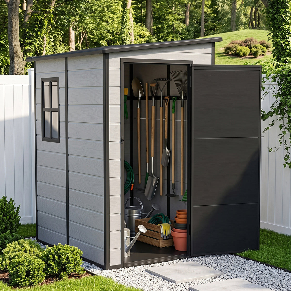 5x4 Ft Pent Roof Garden Plastic Storage Shed | Light Grey