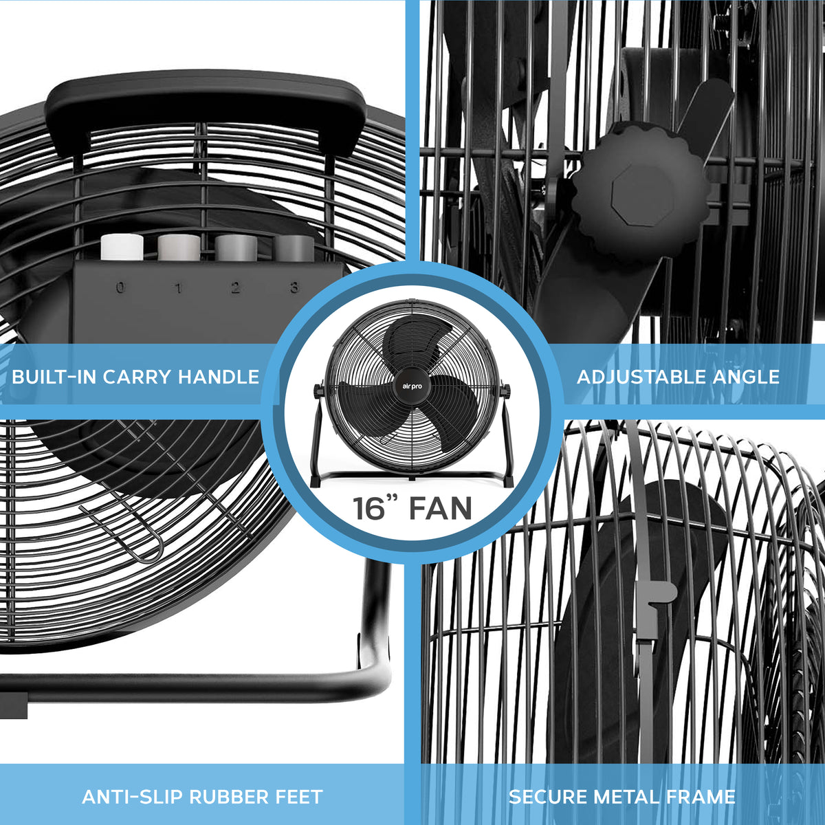 14/16/20" Circular Floor Fan - Powerful Air Cooling Fan With 3 Speed Settings | 16" | Black