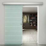 90cm Sliding Glass Door Set Frosted Stripe W/ Handle