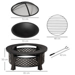Outsunny Outdoor Fire Pit,round Firepit With Grill Net,mesh Lid,bronze Tone