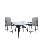 3 Pieces Patio Furniture Set Tempered Glass Outdoor Coffee Table And Foldable Chairs